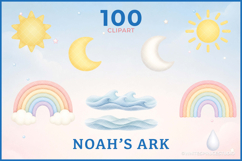 Noah’s Ark Printable Clipart Bundle, Nursery Digital Paper Product Image 5
