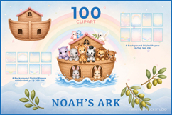 Noah’s Ark Printable Clipart Bundle, Nursery Digital Paper Product Image 6
