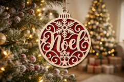 Noel Bauble Laser Cut Wood File, Christmas Ornament SVG Product Image 2