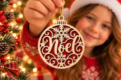 Noel Bauble Laser Cut Wood File, Christmas Ornament SVG Product Image 1