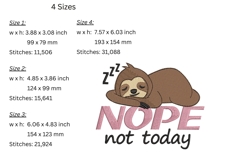 Nope, Not Today Embroidery design - Adorable Sloth Pattern Product Image 2