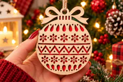 Nordic Bauble Laser Cut Wood File, Christmas Ornament SVG Product Image 1