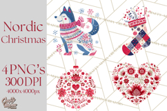 Scandinavian Christmas Clipart PNG, Nordic Pattern Christmas Product Image 1