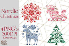 Scandinavian Christmas Clipart PNG, Nordic Pattern Christmas Product Image 1
