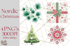 Scandinavian Christmas Clipart PNG, Nordic Pattern Christmas Product Image 1