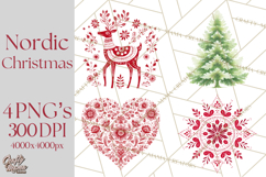 Scandinavian Christmas Clipart PNG, Nordic Pattern Christmas Product Image 1