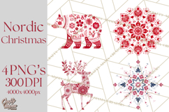 Scandinavian Christmas Clipart PNG, Nordic Pattern Christmas Product Image 1