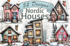 Nordic Winter House Clipart PNG, Scandinavian Cabins Product Image 1