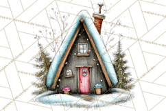 Nordic Winter House Clipart PNG, Scandinavian Cabins Product Image 2