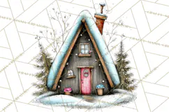 Nordic Winter House Clipart PNG, Scandinavian Cabins Product Image 2