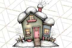 Nordic Winter House Clipart PNG, Scandinavian Cabins Product Image 3