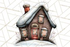 Nordic Winter House Clipart PNG, Scandinavian Cabins Product Image 2