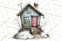Nordic Winter House Clipart PNG, Scandinavian Cabins Product Image 3
