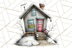 Nordic Winter House Clipart PNG, Scandinavian Cabins Product Image 3