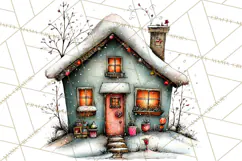 Nordic Winter House Clipart PNG, Scandinavian Cabins Product Image 4
