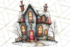 Nordic Winter House Clipart PNG, Scandinavian Cabins Product Image 2
