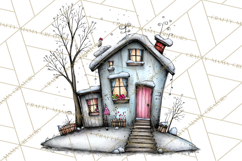 Nordic Winter House Clipart PNG, Scandinavian Cabins Product Image 3