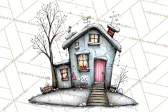 Nordic Winter House Clipart PNG, Scandinavian Cabins Product Image 3