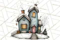 Nordic Winter House Clipart PNG, Scandinavian Cabins Product Image 2