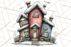 Nordic Winter House Clipart PNG, Scandinavian Cabins Product Image 4
