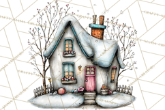 Nordic Winter House Clipart PNG, Scandinavian Cabins Product Image 5