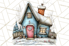 Nordic Winter House Clipart PNG, Scandinavian Cabins Product Image 2