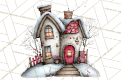 Nordic Winter House Clipart PNG, Scandinavian Cabins Product Image 3