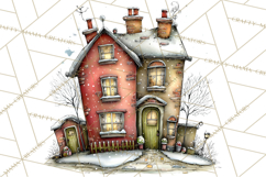 Nordic Winter House Clipart PNG, Scandinavian Cabins Product Image 4