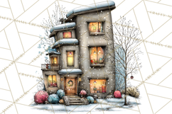 Nordic Winter House Clipart PNG, Scandinavian Cabins Product Image 5