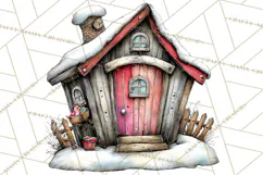 Nordic Winter House Clipart PNG, Scandinavian Cabins Product Image 2