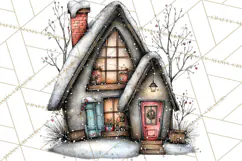 Nordic Winter House Clipart PNG, Scandinavian Cabins Product Image 3