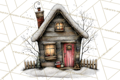 Nordic Winter House Clipart PNG, Scandinavian Cabins Product Image 4