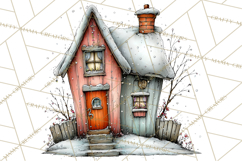 Nordic Winter House Clipart PNG, Scandinavian Cabins Product Image 2