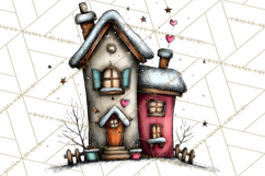Nordic Winter House Clipart PNG, Scandinavian Cabins Product Image 3
