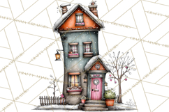 Nordic Winter House Clipart PNG, Scandinavian Cabins Product Image 4