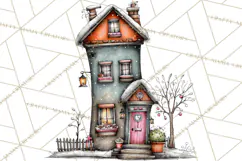 Nordic Winter House Clipart PNG, Scandinavian Cabins Product Image 4