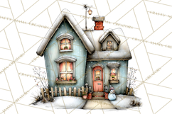 Nordic Winter House Clipart PNG, Scandinavian Cabins Product Image 2