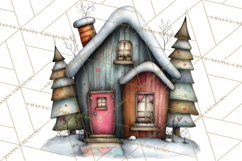 Nordic Winter House Clipart PNG, Scandinavian Cabins Product Image 4