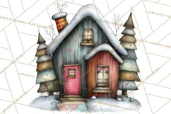 Nordic Winter House Clipart PNG, Scandinavian Cabins Product Image 4