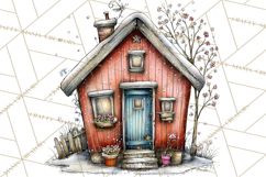 Nordic Winter House Clipart PNG, Scandinavian Cabins Product Image 5
