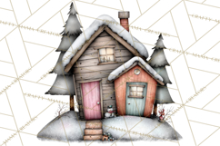 Nordic Winter House Clipart PNG, Scandinavian Cabins Product Image 2