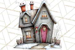 Nordic Winter House Clipart PNG, Scandinavian Cabins Product Image 4
