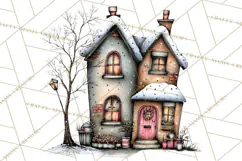 Nordic Winter House Clipart PNG, Scandinavian Cabins Product Image 2