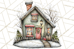 Nordic Winter House Clipart PNG, Scandinavian Cabins Product Image 4