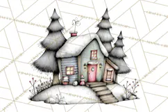 Nordic Winter House Clipart PNG, Scandinavian Cabins Product Image 5