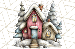 Nordic Winter House Clipart PNG, Scandinavian Cabins Product Image 3