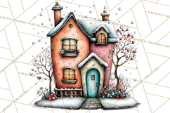 Nordic Winter House Clipart PNG, Scandinavian Cabins Product Image 4