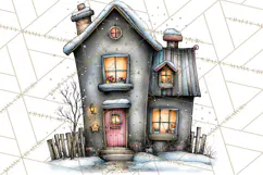 Nordic Winter House Clipart PNG, Scandinavian Cabins Product Image 5