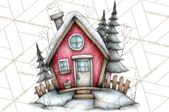 Nordic Winter House Clipart PNG, Scandinavian Cabins Product Image 2
