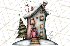 Nordic Winter House Clipart PNG, Scandinavian Cabins Product Image 3